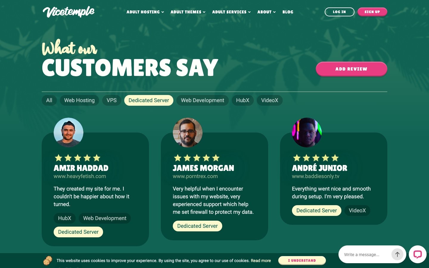 Vicetemple public page captured in a desktop browser