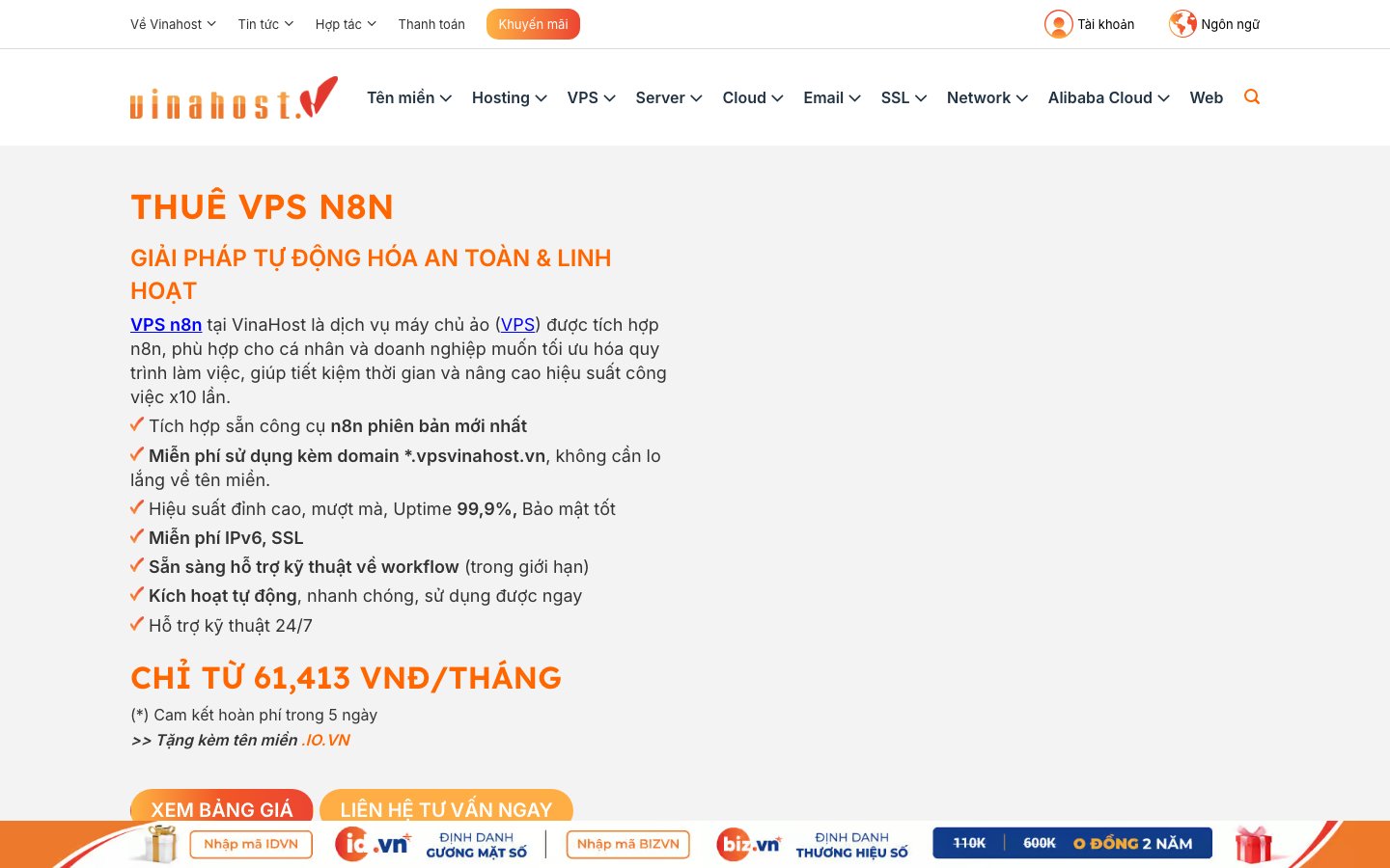 VinaHost public page captured in a desktop browser