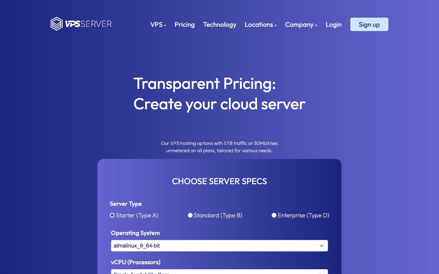 VPSServer.com public page captured in a desktop browser