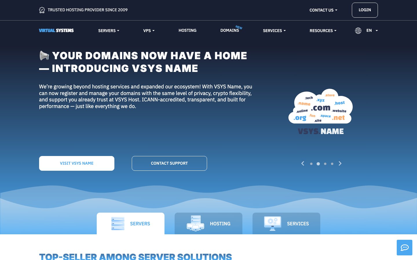 VSYS Host public page captured in a desktop browser