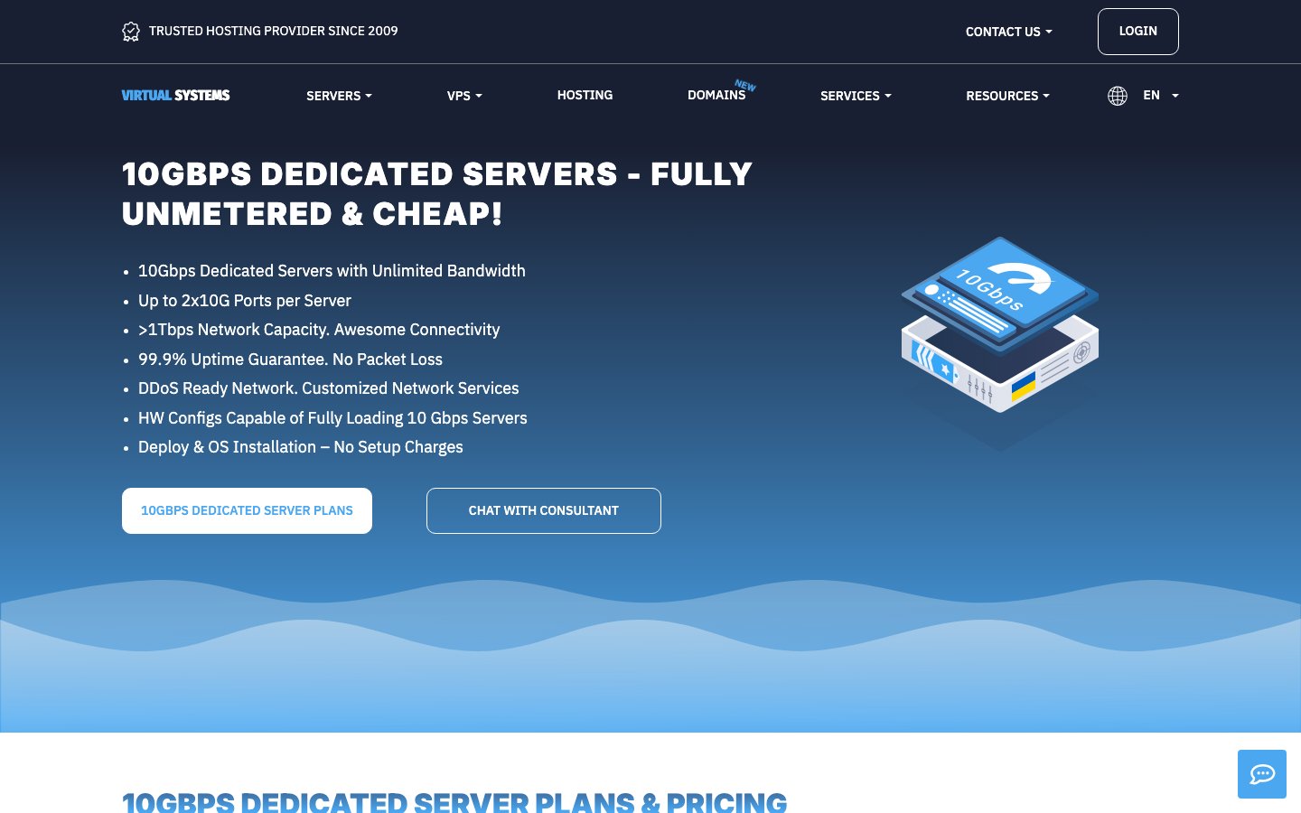 VSYS Host public page captured in a desktop browser
