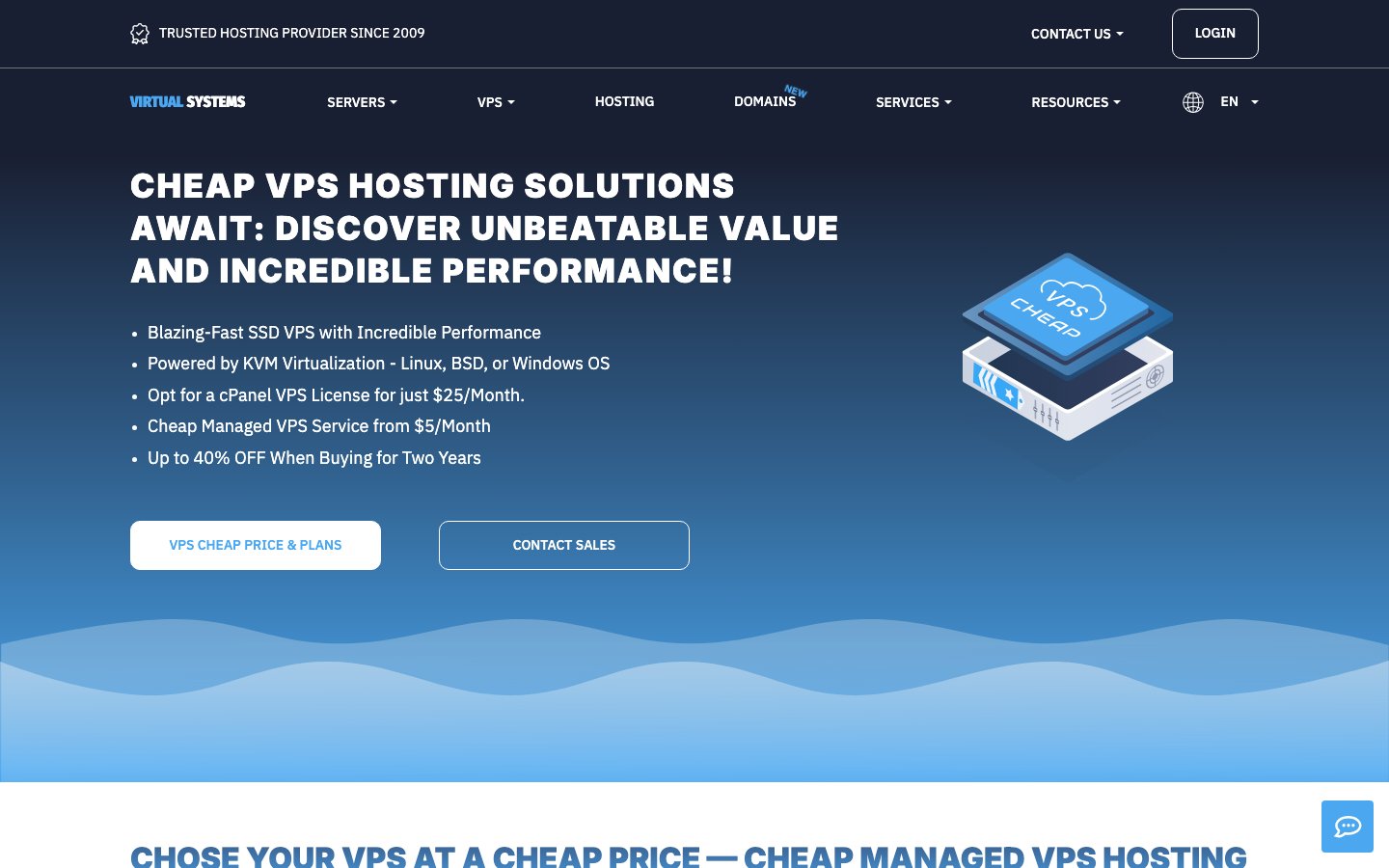VSYS Host public page captured in a desktop browser