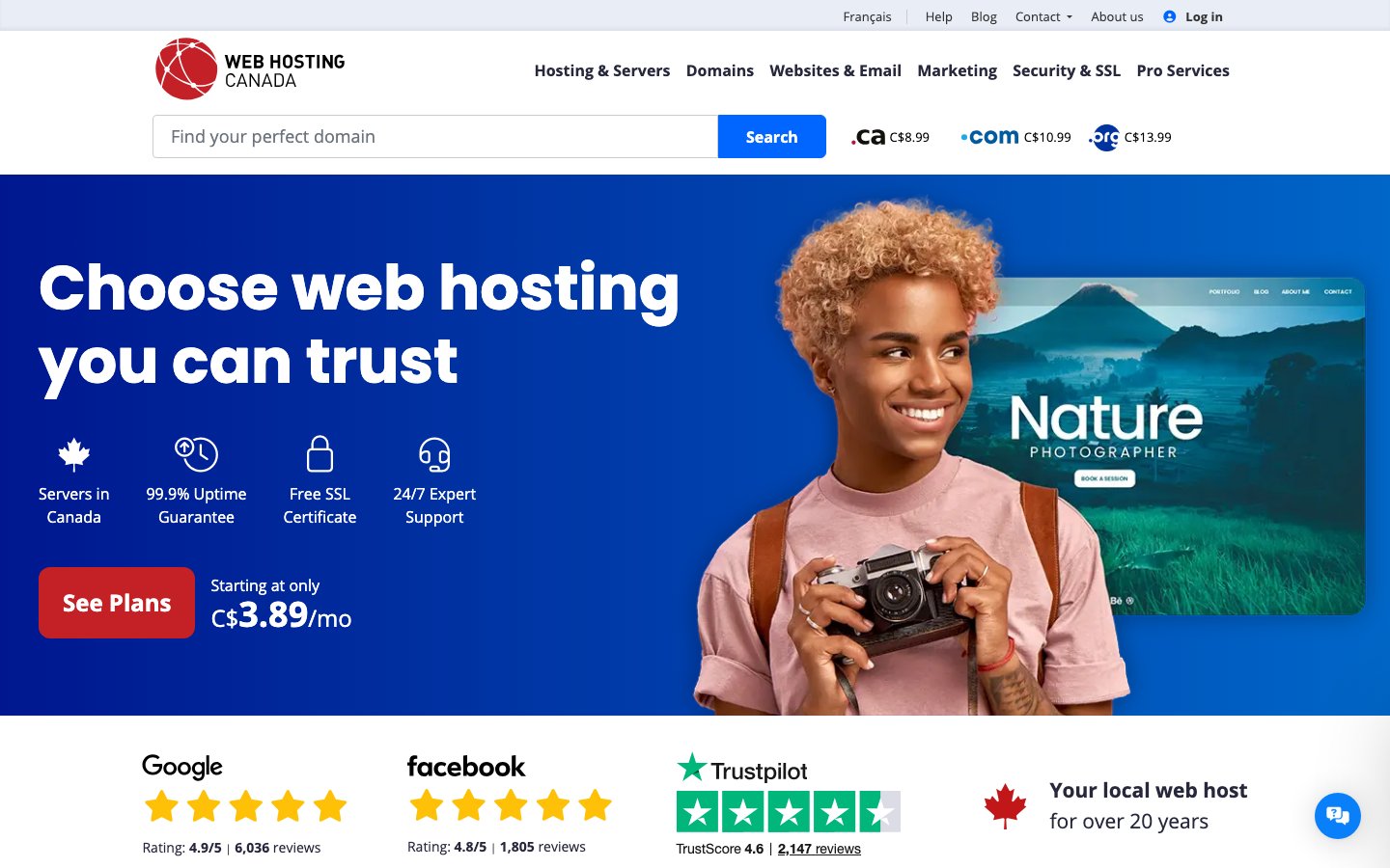 Web Hosting Canada public page captured in a desktop browser