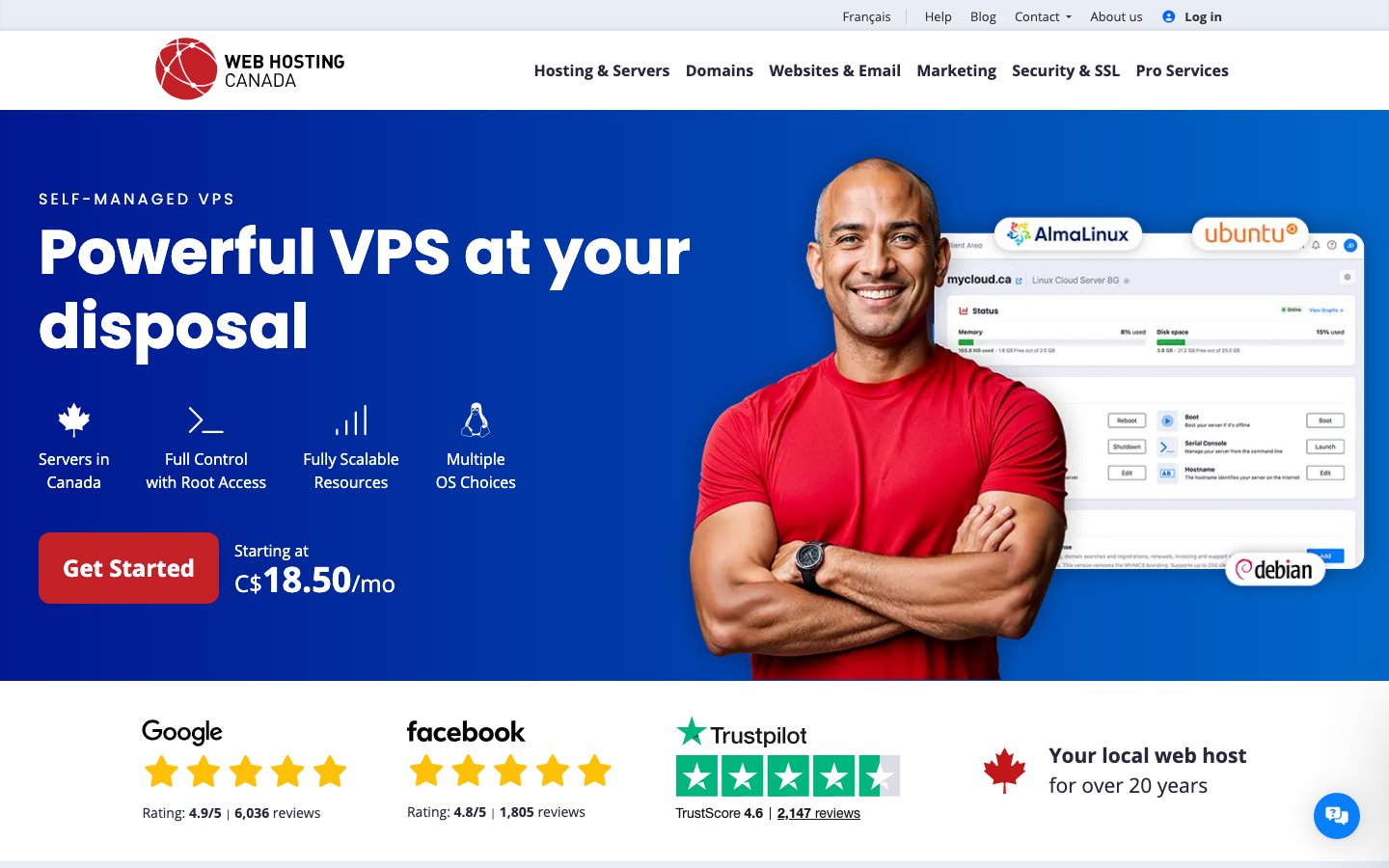 Web Hosting Canada public page captured in a desktop browser