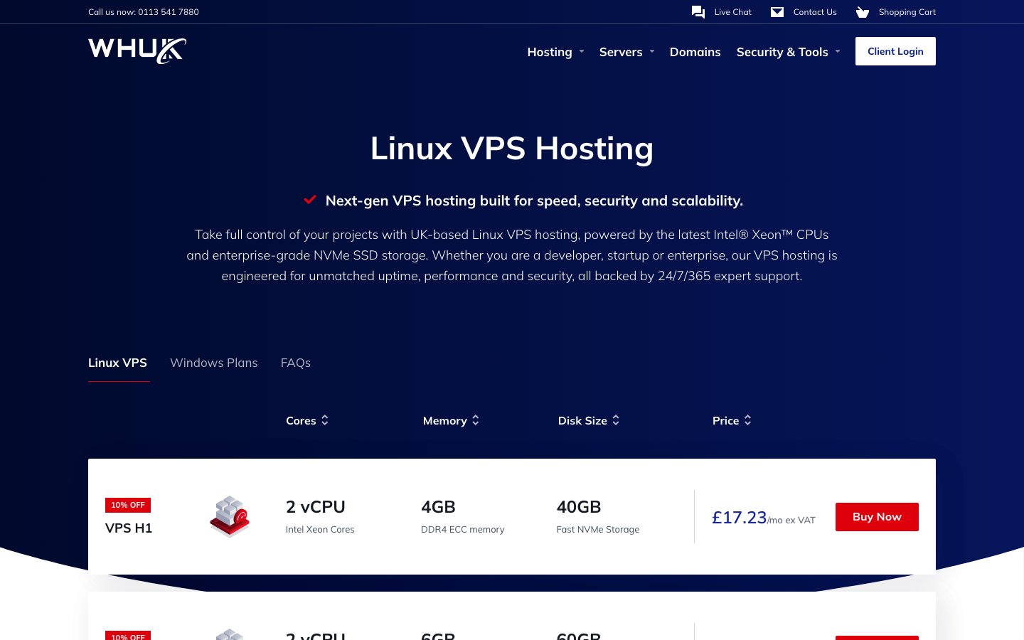 Web Hosting UK (WHUK) public page captured in a desktop browser
