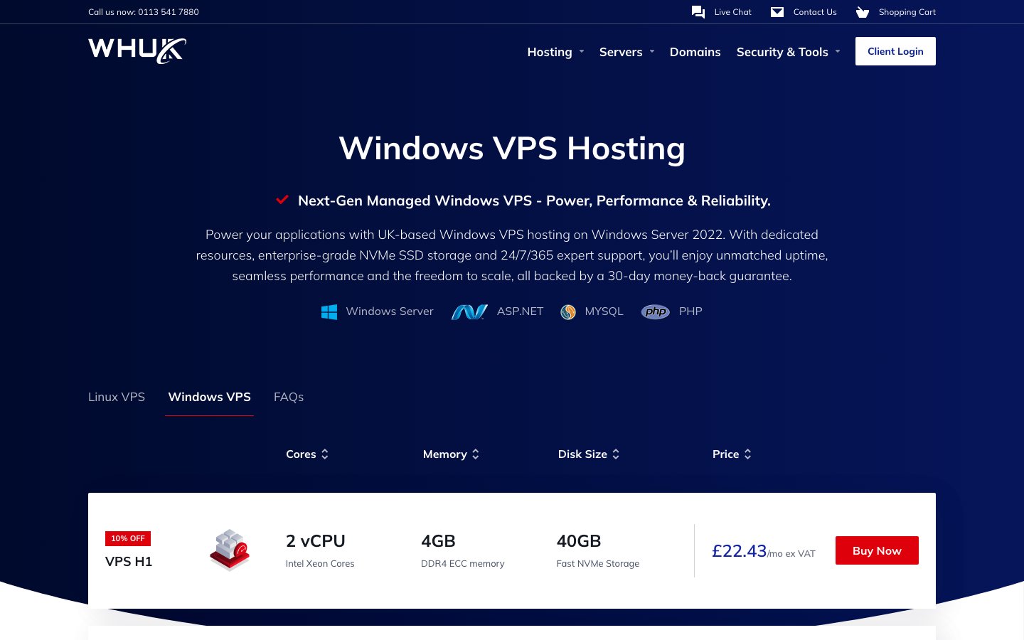 Web Hosting UK (WHUK) public page captured in a desktop browser