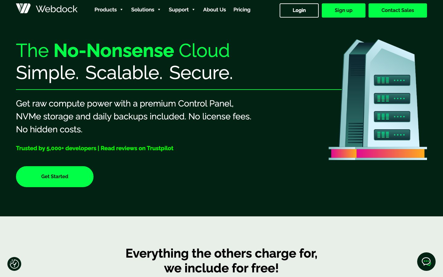 Webdock public page captured in a desktop browser