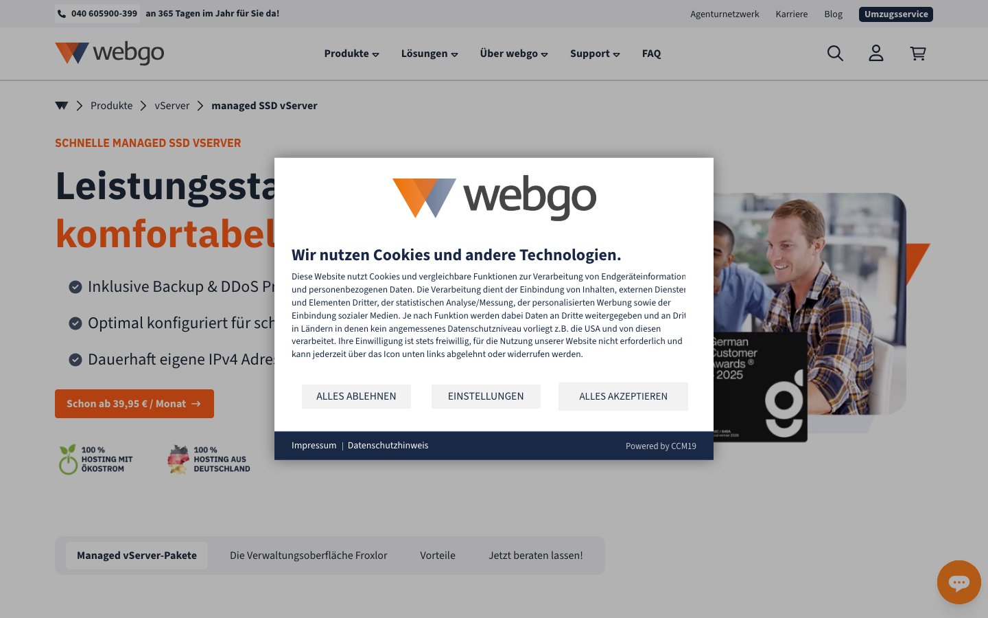 webgo GmbH public page captured in a desktop browser