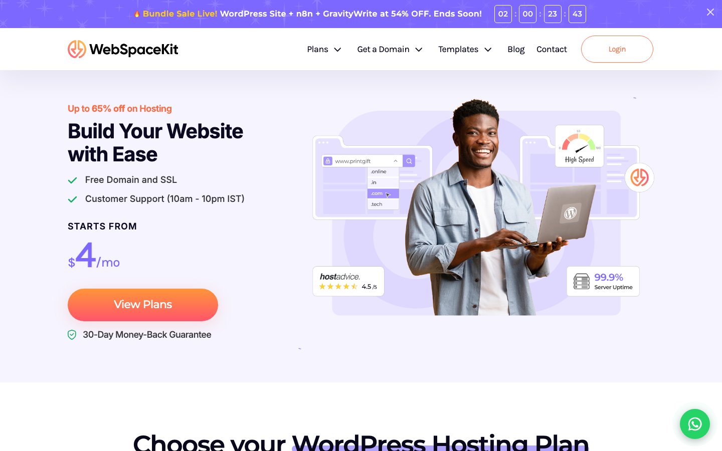 Webspacekit public page captured in a desktop browser