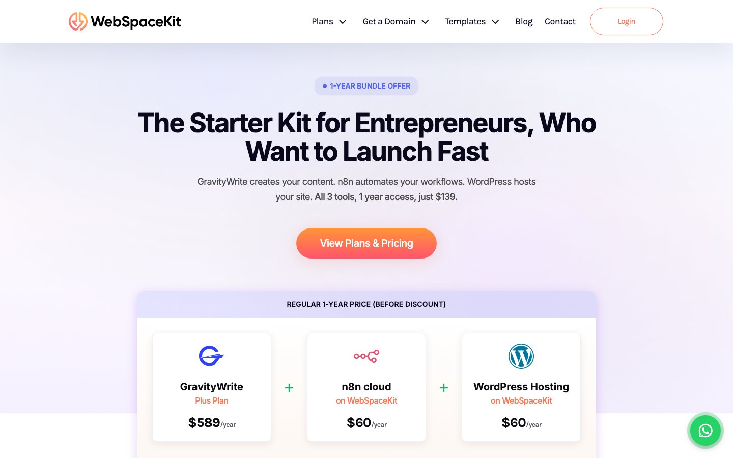 Webspacekit public page captured in a desktop browser