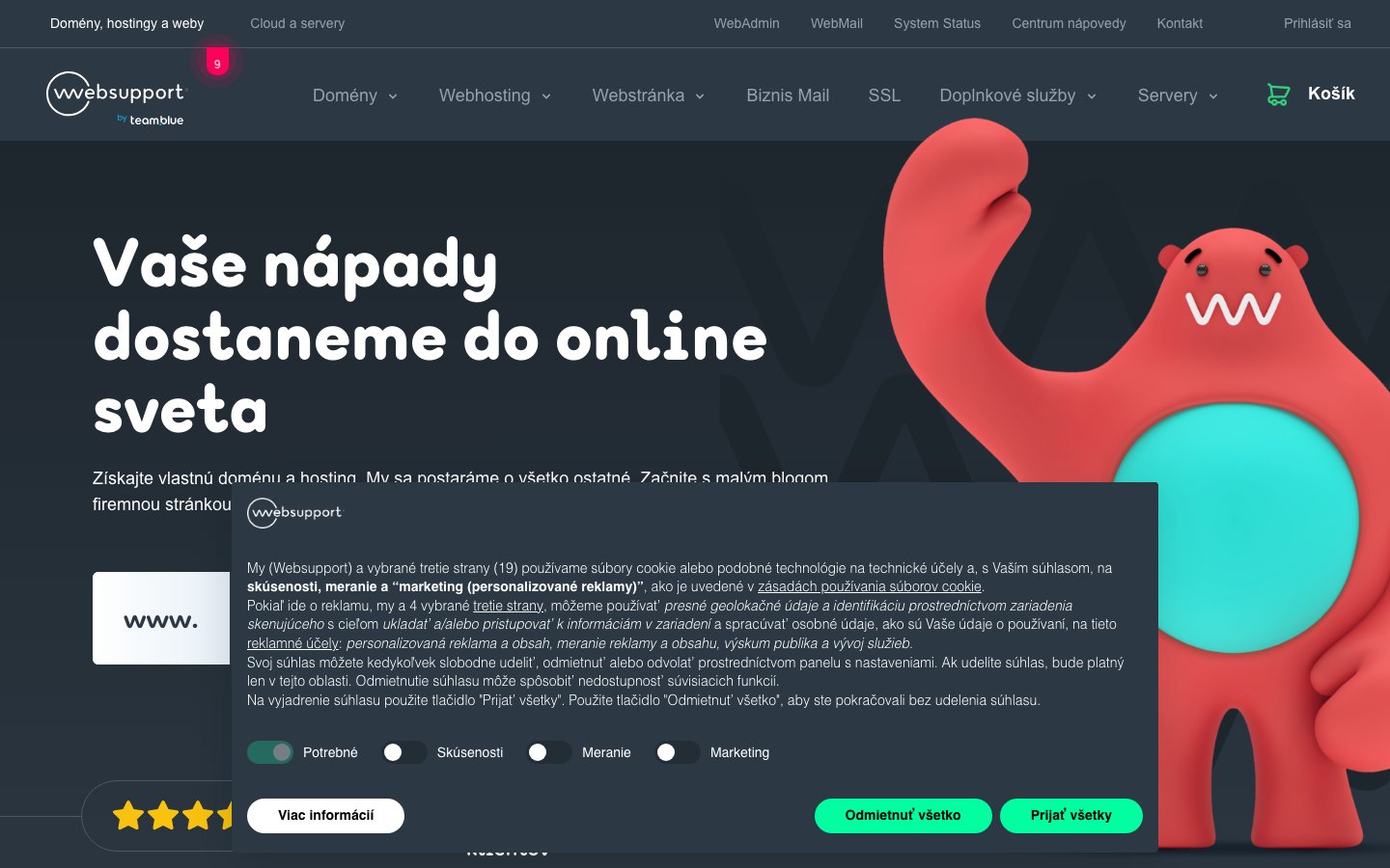 Websupport public page captured in a desktop browser