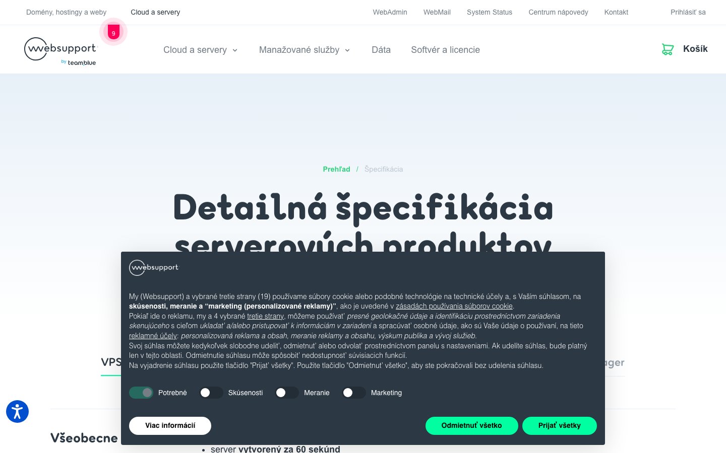 Websupport public page captured in a desktop browser