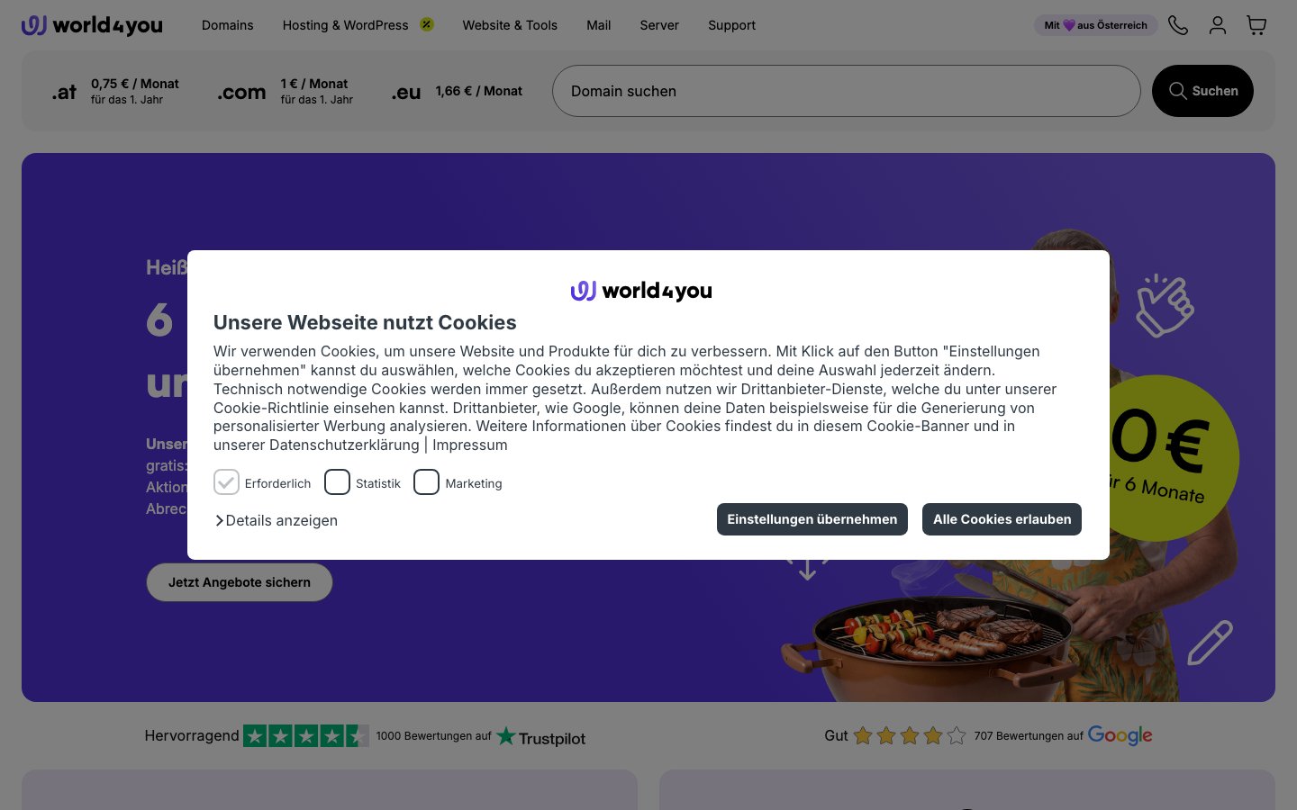 World4You Internet Services GmbH public page captured in a desktop browser