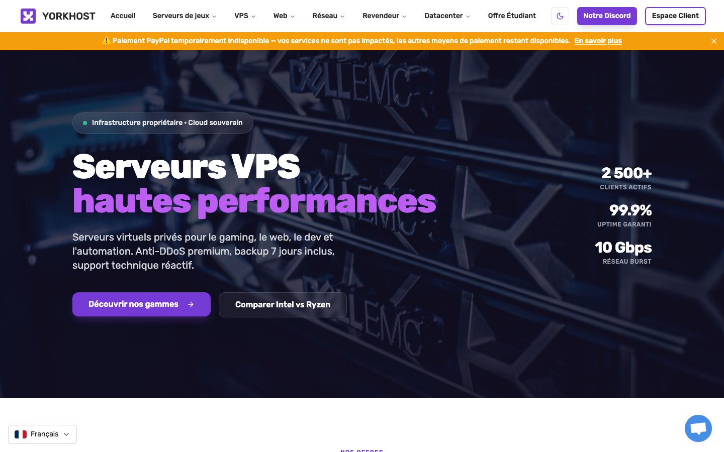 YorkHost public page captured in a desktop browser