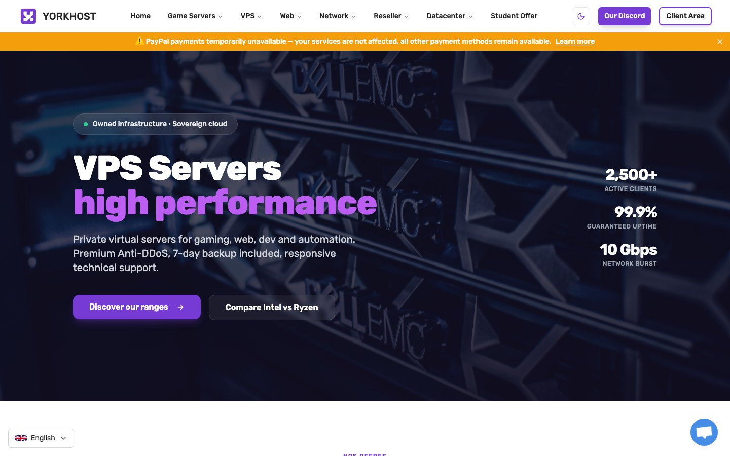 YorkHost public page captured in a desktop browser