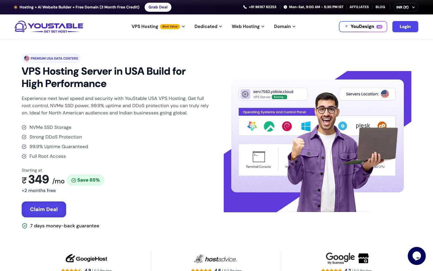 YouStable public page captured in a desktop browser