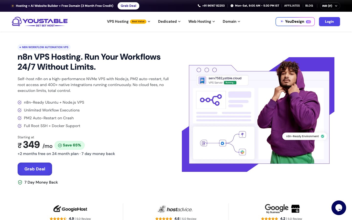 YouStable public page captured in a desktop browser