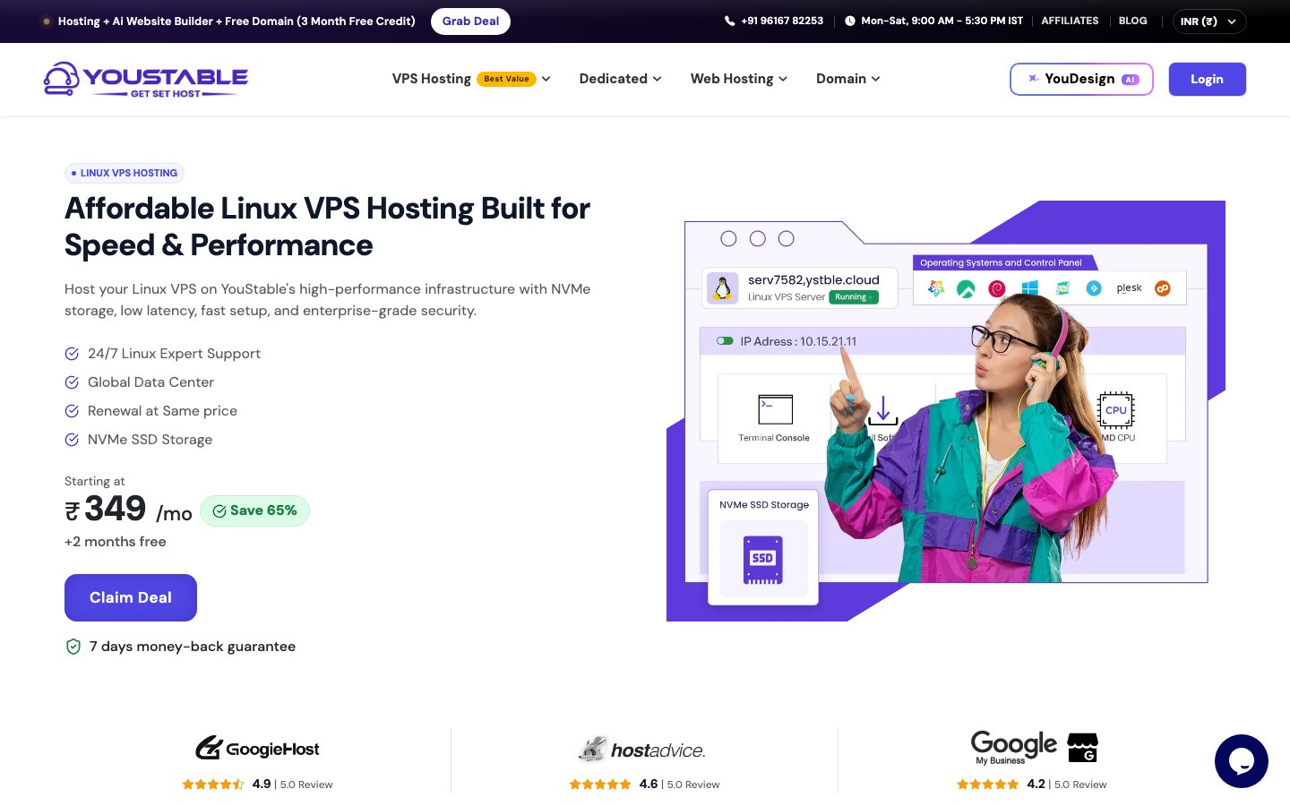 YouStable public page captured in a desktop browser