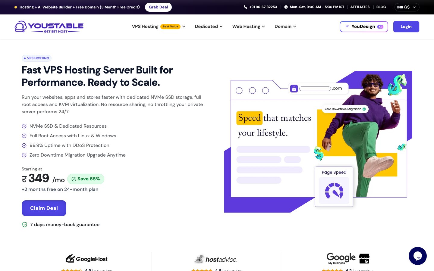 YouStable public page captured in a desktop browser