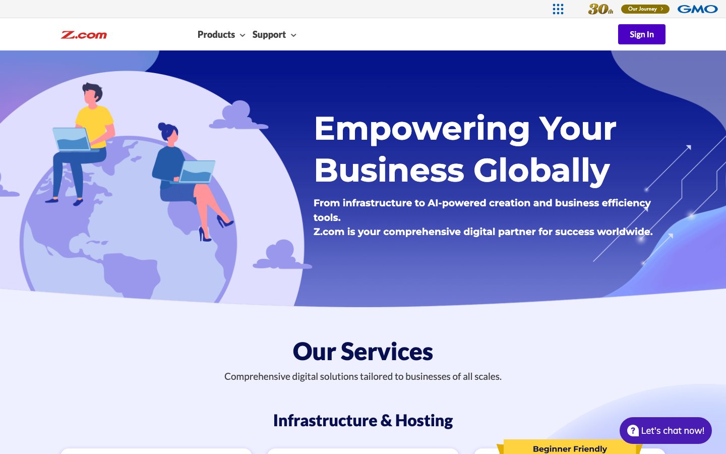Z.com public page captured in a desktop browser