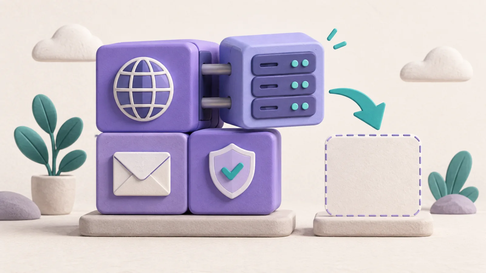 One module slides out of a connected group of domain, hosting, email, and security services.