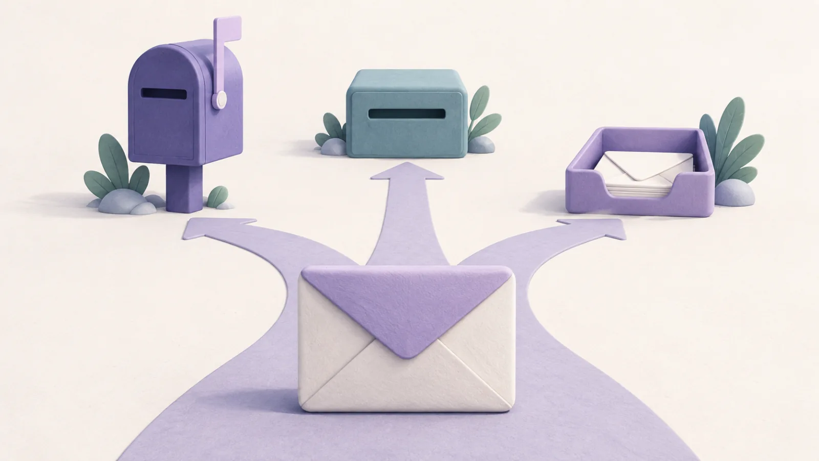 An envelope faces three branching paths leading to different mailboxes.