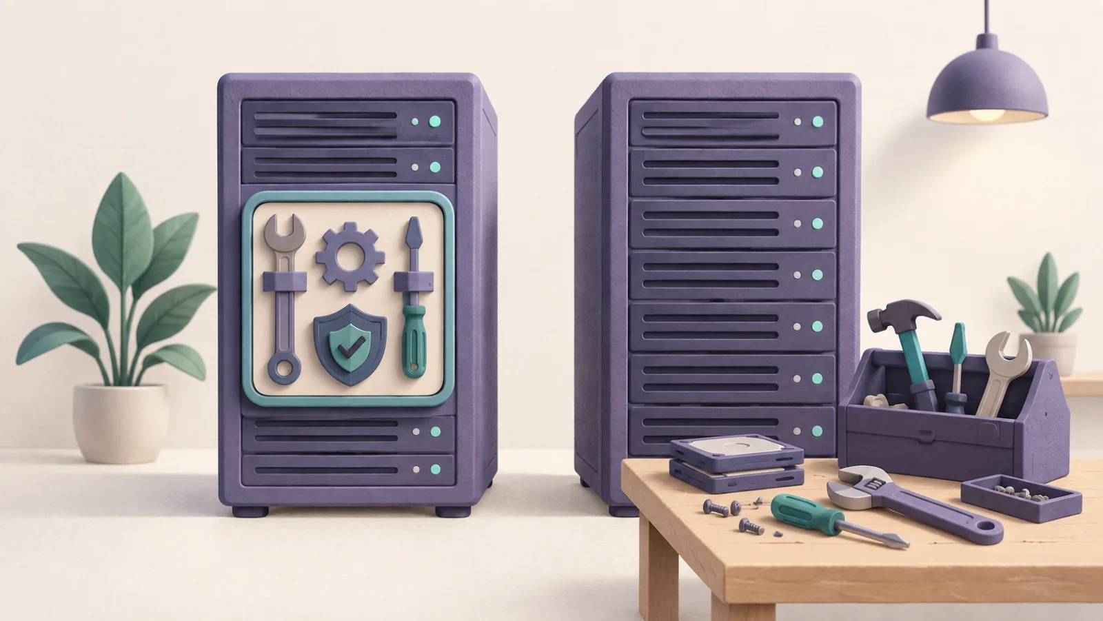 Two servers compare organized managed maintenance with tools laid out for owner maintenance.