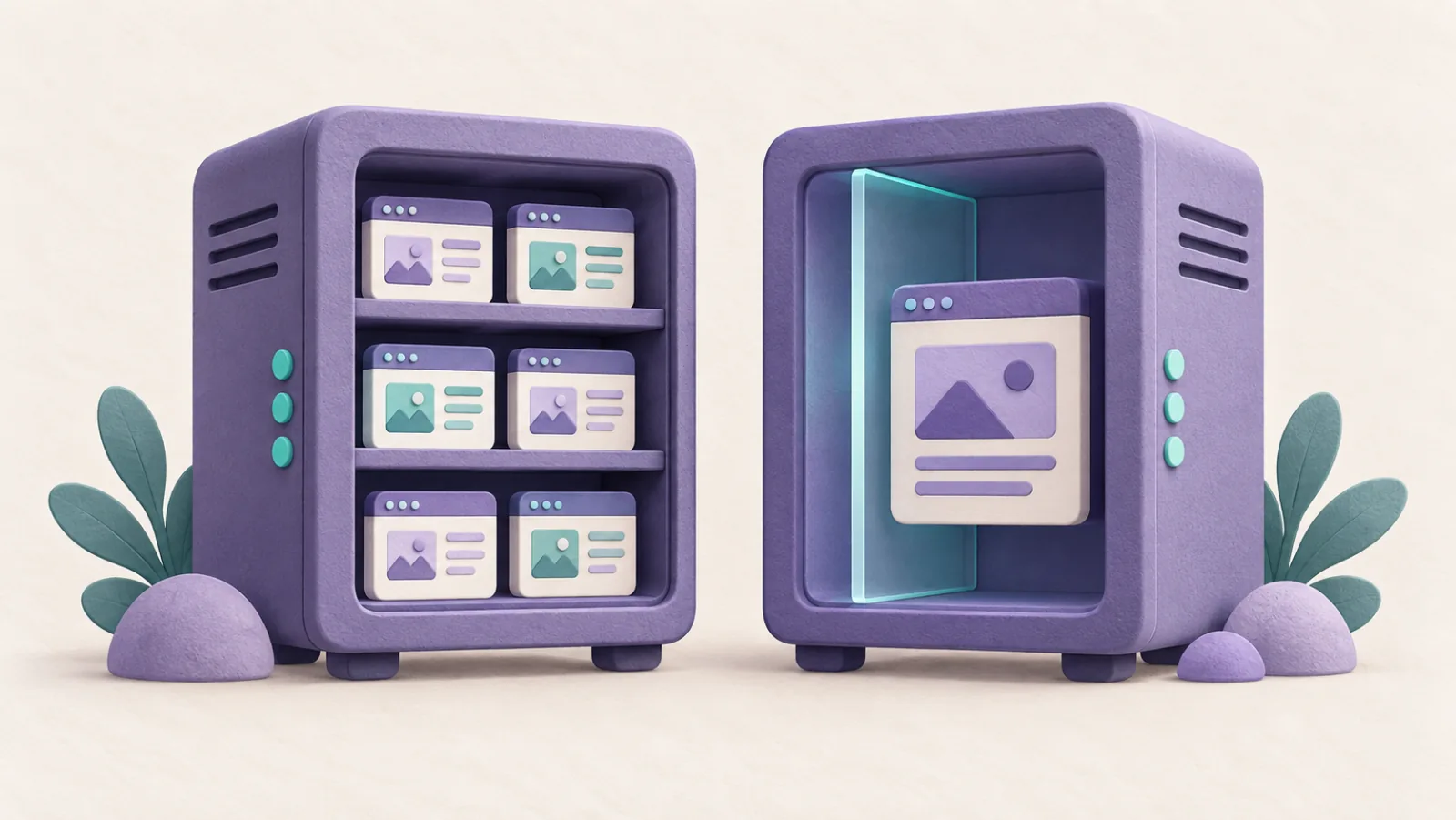 A shared server chamber is compared with a clearly partitioned private server compartment.