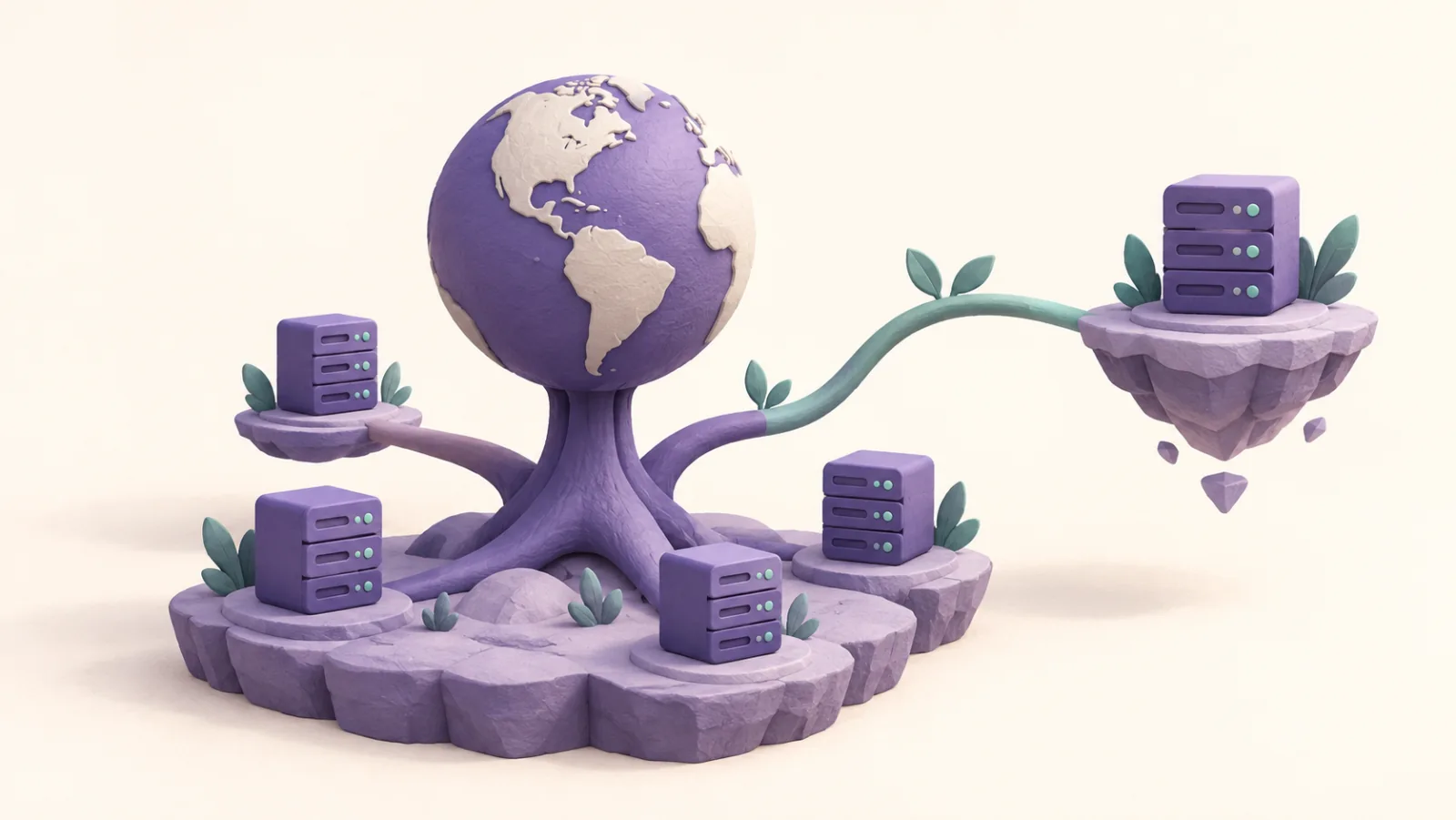 One branch of a domain network tree extends to a separate server island.